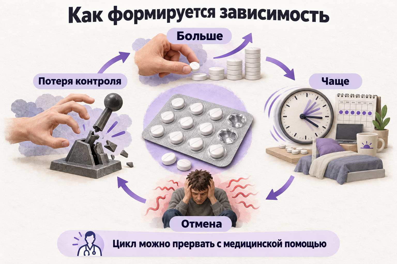 Как формируется зависимость от тианептина: увеличение дозы, учащение приема, синдром отмены и потеря контроля